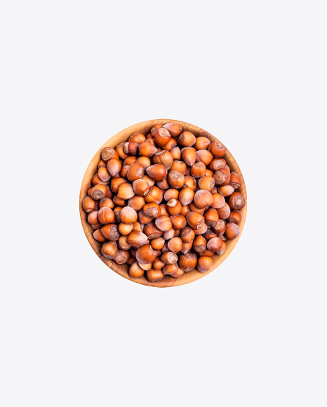 Hazelnuts in Wooden Bowl