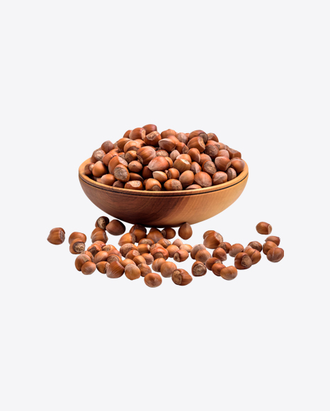 Hazelnuts in Wooden Bowl