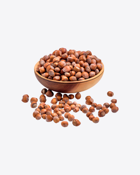 Hazelnuts in Wooden Bowl