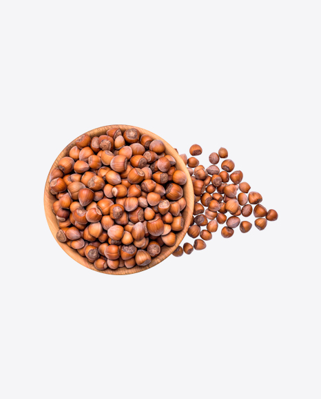 Hazelnuts in Wooden Bowl