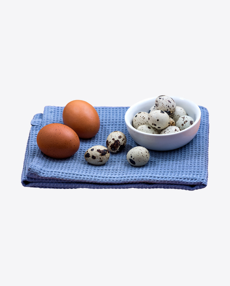 Chicken & Quail Eggs on Kitchen Towel