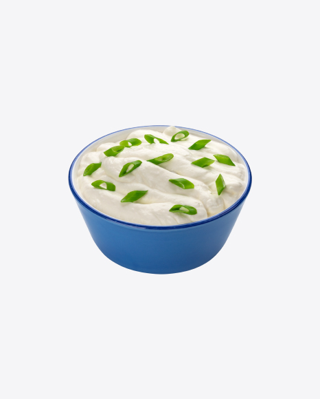 Sour Cream w/ Greens in Ceramic Bowl PNG