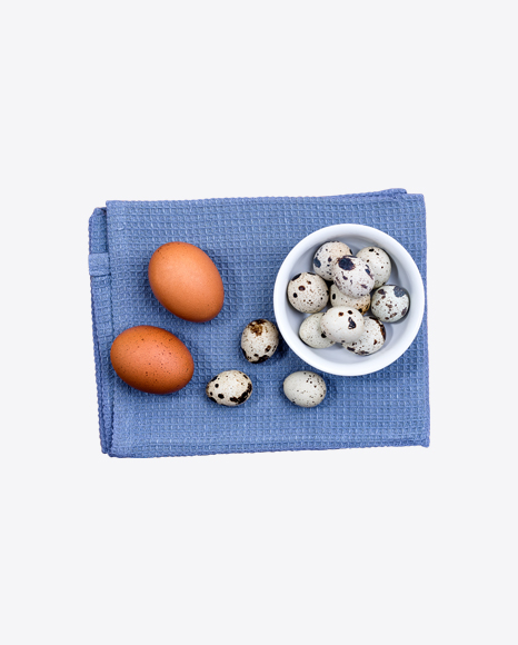 Chicken & Quail Eggs on Kitchen Towel