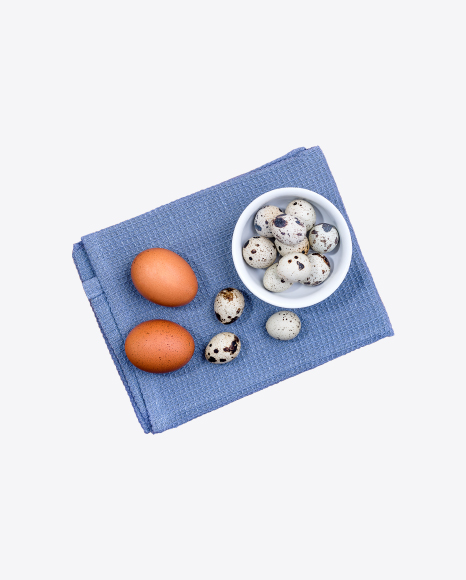 Chicken & Quail Eggs on Kitchen Towel