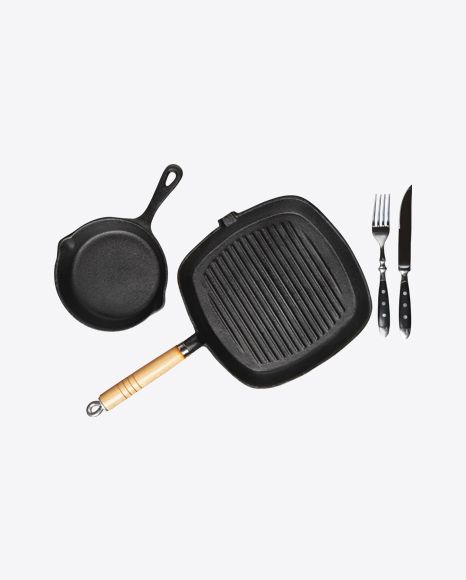 Cast Iron Pans w/ Tableware PNG