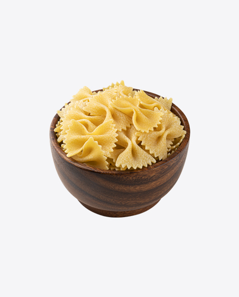 Raw Farfalle Pasta in Wooden Bowl PNG