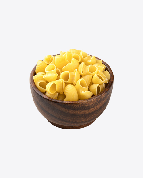 Raw Chiocciole Pasta in Wooden Bowl PNG