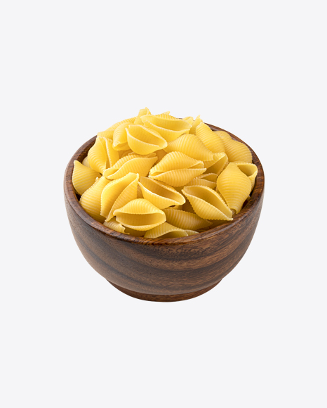 Raw Conchiglie Rigate Pasta in Wooden Bowl PNG