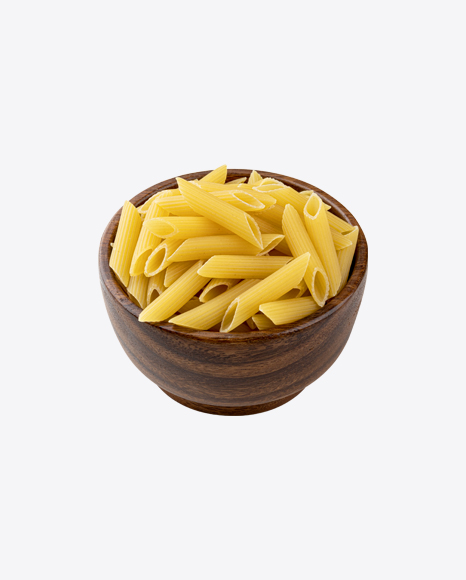 Raw Penne Pasta in Wooden Bowl PNG