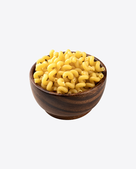 Raw Cavatappi Pasta in Wooden Bowl PNG
