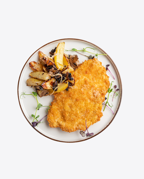 Fried Fillet W/ Roasted Potato & Mushrooms PNG