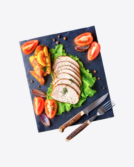 Baked Meat Slices w/ Vegetables PNG