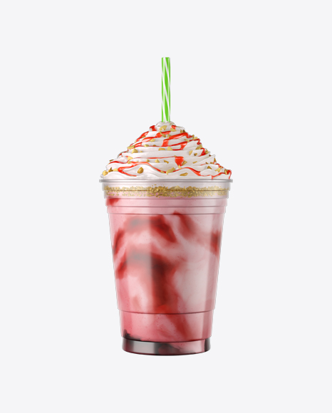 Plastic Coffee Cup / Whipped Cream, Nut\'s Bits & Strawberry Syrup