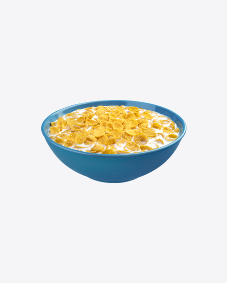 Cornflakes w/ Milk in Ceramic Bowl PNG