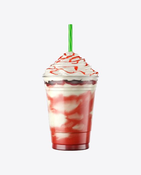 Plastic Coffee Cup / Whipped Cream & Strawberry Syrup