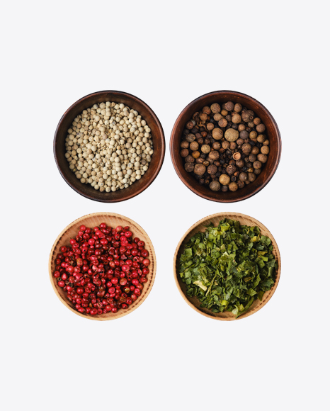 Spices Set in Wooden Bowls PNG