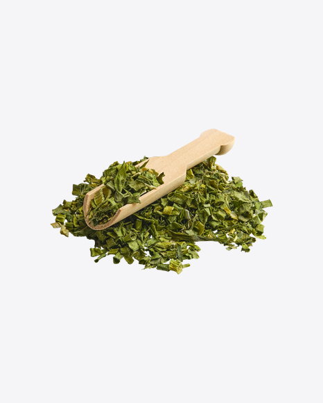 Pile of Green Onion Flakes w/ Wooden Spoon PNG