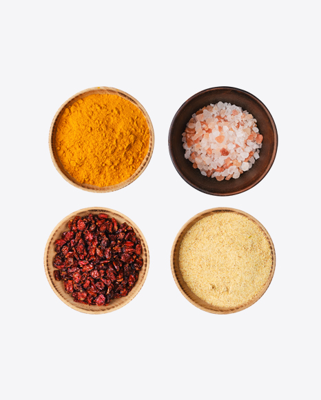 Spices Set in Wooden Bowls