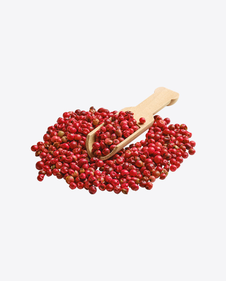 Pile if Pink Peppercorn w/ Wooden Spoon