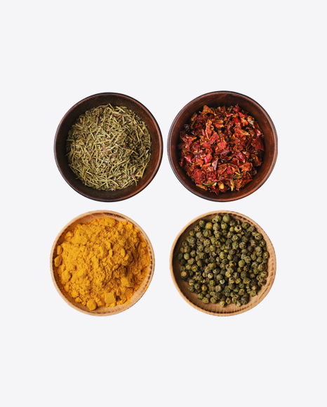 Spices Set in Wooden Bowls