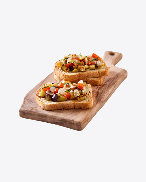 Vegetarian Bruschetta on Wooden Board