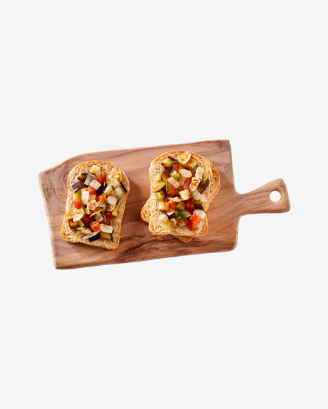Vegetarian Bruschetta on Wooden Board