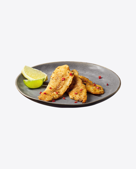 Roasted Fish Slices w/ Lemon Slices on Plate
