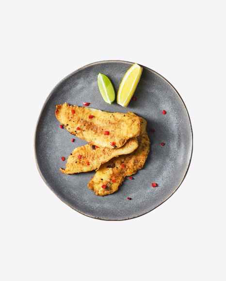 Roasted Fish Slices w/ Lemon Slices on Plate