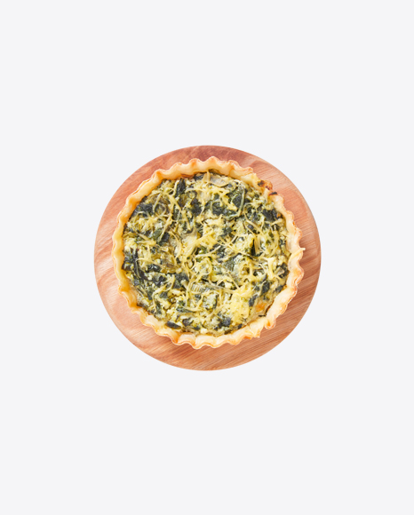Tart w/ Spinach & Cheese on Wooden Board