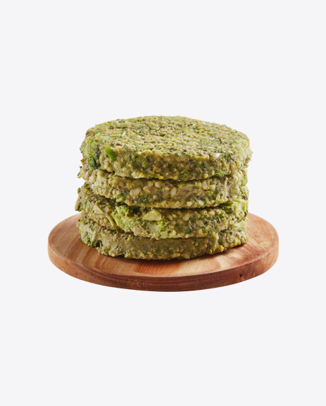 Stack of Green Vegan Patties on Wooden Board