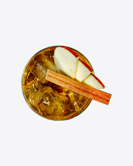 Cocktail w/ Ice Rocks, Apple Slices & Cinnamon Stick