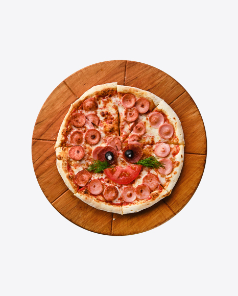 Pizza w/ Sausage Slices on Wooden Board