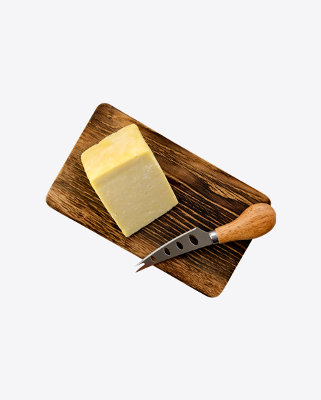 Cheese Block w/ Knife on Wooden Board
