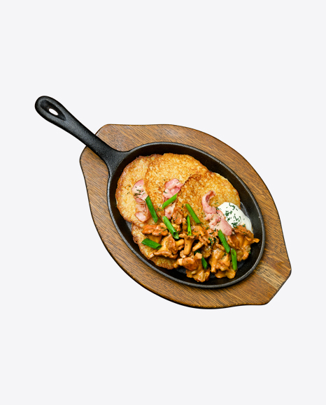 Potato Pancakes w/ Chanterelles, Bacon & Sour Cream