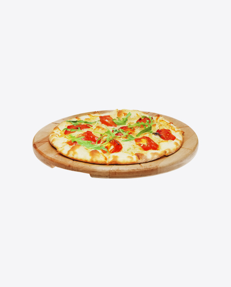 Pizza Margarita on Wooden Plate