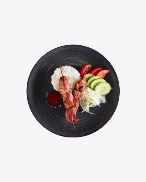 Roasted Meat on Sticks w/ Rice & Vegetables