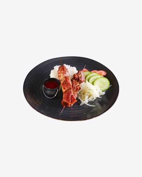 Roasted Meat on Sticks w/ Rice & Vegetables