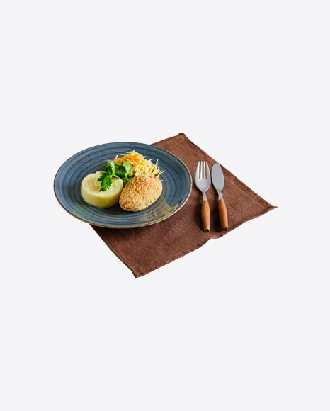 Fried Cutlet w/ Cabbage Salad, Mashed Potatoes & Tableware Set