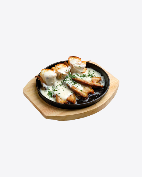 Baked Cheese Rolls w/ Pork Slices in Cream Gravy