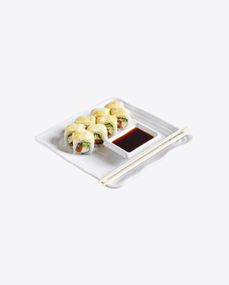 Vegetarian Sushi Rolls w/ Soy Sauce & Chopsticks