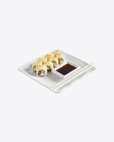 Vegetarian Sushi Rolls w/ Soy Sauce & Chopsticks