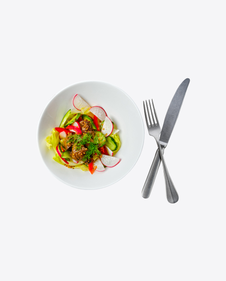 Fresh Green Salad w/ Meat & Tableware Set
