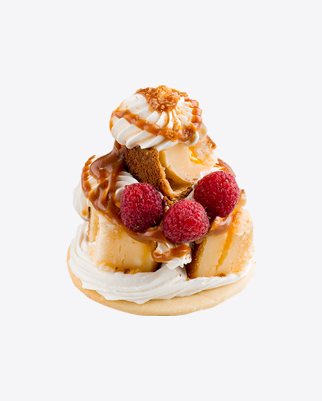 Caramel Dessert w/ Cream & Raspberries PNG