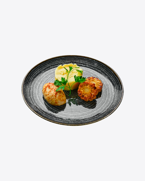 Roasted Cutlet w/ Mushed Potatoes & Corn Slices