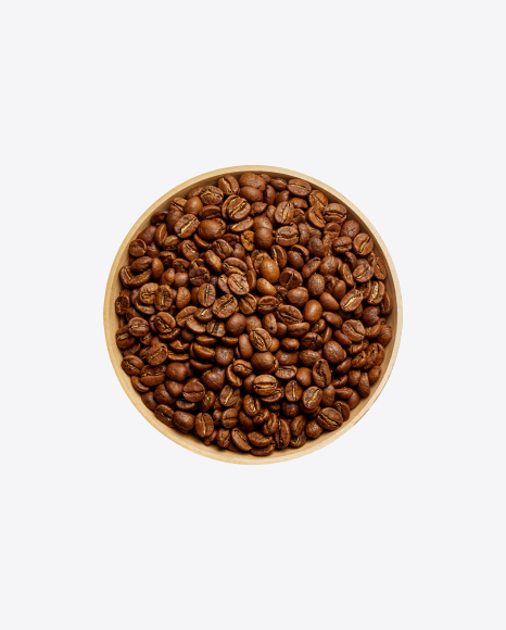 Coffee Grains in Wooden Bowl PNG