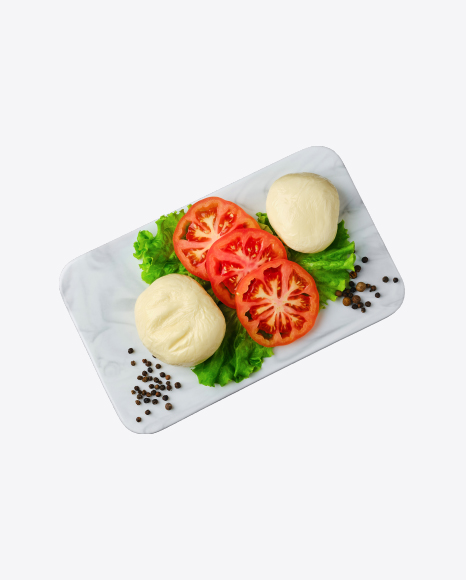 Mozzarella Cheese w/ Tomato Slices on Plate PNG