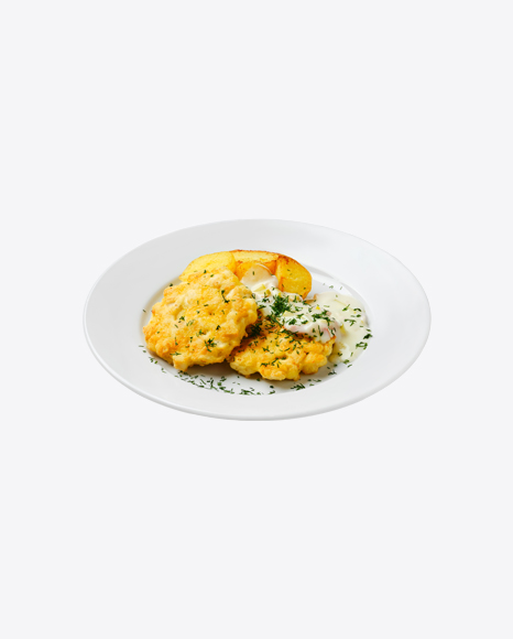 Fried Cutlet w Roasted Potatoes & Cream Sauce PNG