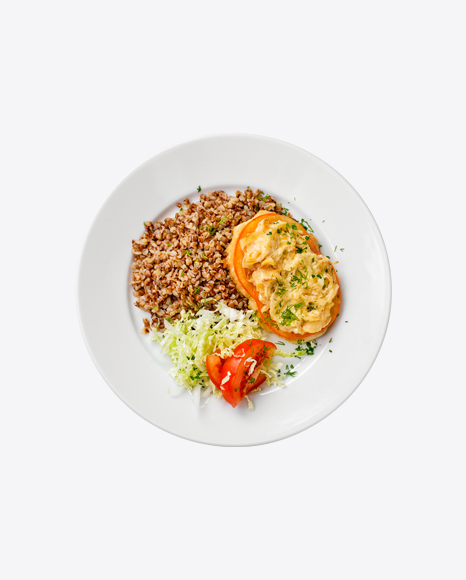 Baked Meat w/ Buckwheat & Cabbage Salad PNG