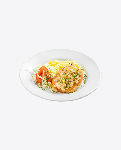 Baked Meat w/ Mashed Potatoes & Cabbage Salad PNG