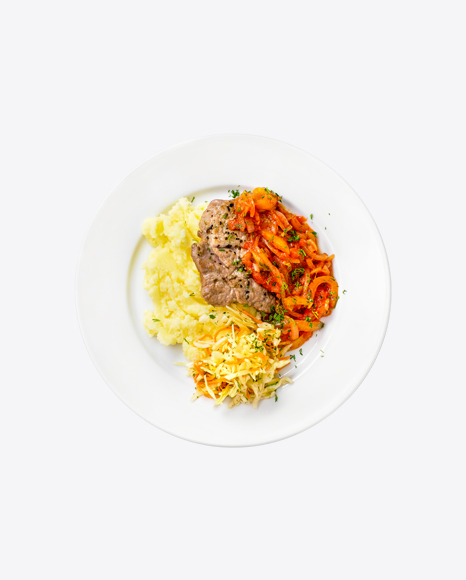 Roasted Meat w/ Mashed Potatoes & Cabbage Salad PNG